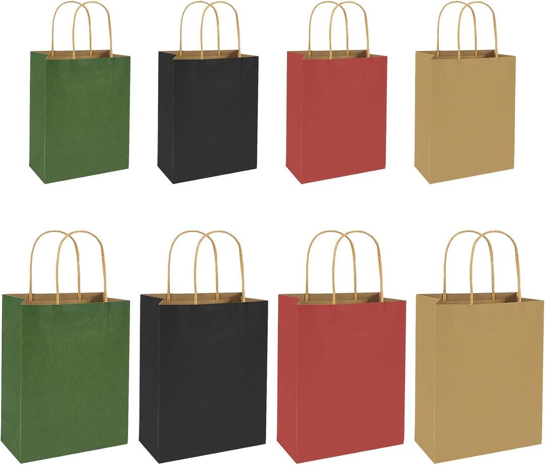 KWZESLE Bulk Paper Gift Bags with Handles, Sturdy Kraft Goodie Bags (Solid color, 4.3 * 8.2 * 10.6in)