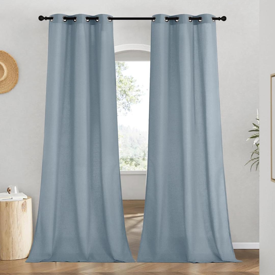 NICETOWN Linen Stone Blue Window Curtains 84 inches Long, Grommet Thick Linen Blend Window Treatments Privacy Assured with Light Filtering for Bedroom/Living Room, W42 x L84