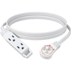 DEWENWILS 6FT Flat Plug Extension Cord, 3 Prong Ultra Thin Power Strip, 360 Rotating Plug, 13A/125V/1625W, 16 Awg Grounded Flat Power Cable for Indoor Narrow Space, SPT-3, ETL Listed, White