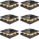 Post Caps Lights Outdoor 6pack, Waterproof Fence Post Solar Lights for 4x4 5x5 6x6 Wood/Vinyl Posts, Black Solar Deck Post Lights with 2 Color Modes Decorate Garden Patio Porch Backyard