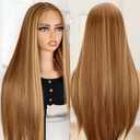 BLL Lace Front Wig Honey Blonde Synthetic Pre-Plucked Highlight Glueless Wigs 30 Inch Straight Hair Wig Ready To Wear (Honey Blonde 4/27, 30 Inch)