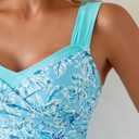 B2prity Tankini Swimsuits for Women Tummy Control Two Piece Modest Bathing Suits Floral Skirt Top with Boyshorts (Teal) M