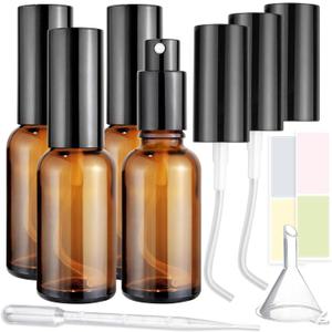 4-Pack 1oz/30ml Amber Glass Spray Bottles for Fine Mist | with 2 Extra Nozzles, Refillable Essential Oil, Toner, Hair Care & Cleaning Solutions Bottles Set | Leak-Proof, UV Protection