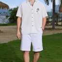 Men's Bowling Shirt Short Sleeve Hawaiian Shirt Button Down Coconut Printed Summer Beach Casual Shirts (White, L)