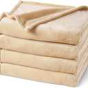 PHF Ultra Soft Fleece Blanket Queen Size, No Shed No Pilling Luxury Plush Cozy 300GSM Lightweight Blanket for Bed, Couch, Chair, Sofa Suitable for All Season, 90" x 90", Beige