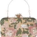 Womens Vintage Floral Embroidery Clutch Evening Handbag Shoulder Bags Purse for Wedding Party Prom (Green)