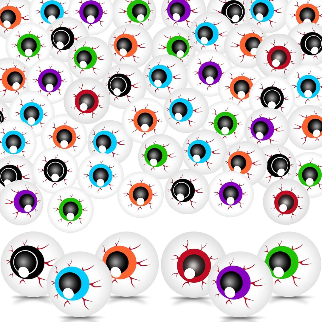 48 Pcs Halloween Eyeballs 1.6 in Plastic Scary Eye Balls Realistic Ping Pong Eyeballs Horror Props Fake Colorful Table Tennis Balls for Halloween Party Terror Props Decor