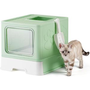 Enclosed Cat Litter Box, Large Litter Box for Big Cats, Covered Kitty Litter Boxes with Lid, Top Entry Cat Box Enclosure with Scoop, Odor Control, Easy to Clean(Green)