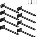 8 Pcs 6" Black Steel Floating Shelf Bracket Blind Shelf Supports - Hidden Brackets for Floating Wood Shelves - Concealed Blind Shelf Support  Screws and Wall Plugs Included