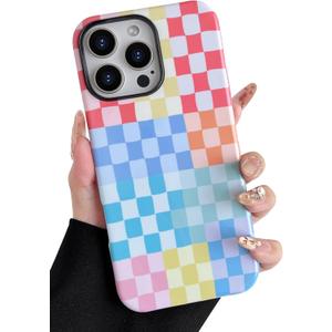 Vinlayss Compatible with iPhone 13 Pro Case6.1" with Cute Colorful Checkered Pattern, Shockproof Slim TPU and Hard PC Protective Phone Case for Women Girl Men - Colorful 4