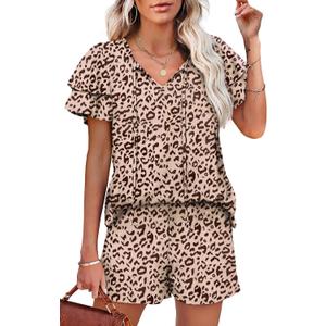 WIHOLL Summer Outfits for Women 2 Piece Short Sleeve V Neck Lounge Sets Casual (Medium)