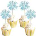Gyufise 30Pcs Foil Firework Cupcake Toppers Sparkle Tinsel Cake Toppers Tinsel Drink Cake Decoration Cocktail Picks for Birthday Wedding Graduation Party Supplies Laser Blue
