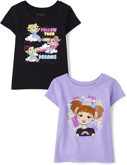 The Children's Place Baby Girls' and Toddler Assorted Everyday Short Sleeve Graphic T-Shirts, Pack of 2 (18-24 Months)