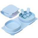 Baby Plates with Suction with Forks and Spoons, Foldable Silicone Toddler Plates, Baby Travel Essential, Microwave & Dishwasher Safe, Baby Blue