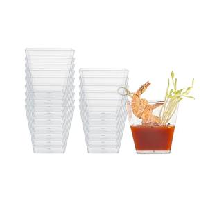 Restaurantware-5 Ounce Kova Cups, 100 Square Medium Appetizer Cups - Durable, Disposable, Clear Plastic Parfait Cup, Serve Mousse, Puddings, Or Samples, For Weddings Or Parties