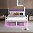 CLIBFENG Full Size Bed Frame with Headboard and Footboard,Steel Slats Support-LED Bed Frame with USB Charging Station,Mattress Foundation-Under Bed Storage,No Box Spring Needed,Noise Free,White