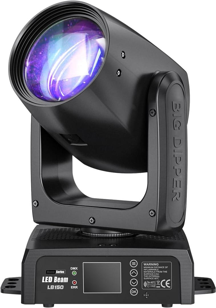 Big Dipper LB150 150W Moving Head Beam Light - DMX512 Controlled Stage Lighting with 12 Colors & 12 Gobos, Sound-Active, Auto Programs for DJ Show Concert Beam Angle 2.8