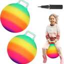 Poen 2 Pcs Bouncing Ball with Handle, Hopper Jumping Hopping Ball with Air Pump for Games(18 Inch,Rainbow)