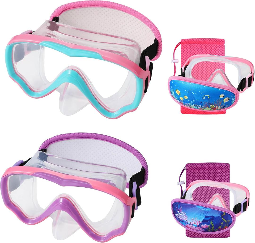 Swim Goggles Kids 6-14, Diving Mask No Tangle StrapWater Goggles Nose Cover for JR / Youth (2PK - Pink)