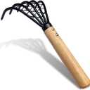Garden Rake 5-Claw Landscape Dethatcher Thatching Beach Combing Rake for Digging Clam Shell Defoliation Hoe Garden Tool for Loosen The Soil (Brown)