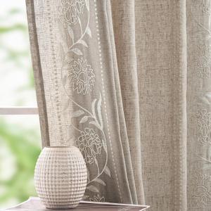 jinchan Winslow Linen Curtains for Bedroom 63 Inches Length Embroidered Bordered Floral Curtains for Living Room Farmhouse Decor Light Filtering Window Treatments Ivory on Taupe Drapes 2 Panels