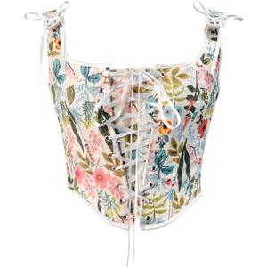 Bowanadacles Women Vintage Floral Camisole Flower Embroidery Pattern Tight Vest Drawstring Tie-up Tank Top Suspender Corset (XX-Large, White Flower)