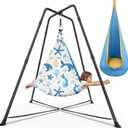 2 in1 Sensory Swing Set for Kids, X-Shaped Frame 330 lbs | 2 Swing Options, 25mm Diameter Steel Frame, Rubber Foot Pads, Indoor Outdoor Autism Swing for Kids Adults(Fish Print)