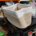 Kriitools Cube Shelf Storage Baskets for Organizing, Rectangular Woven Rope Baskets, Cotton Rope Towel Baskets for Living room, Off White & Mixed Camel set of 3