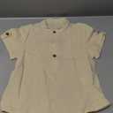 Boys Short Sleeve Henley Shirt Button Up Linen Cotton Dress Shirts Tees Tops with One Pocket (3-4T, Beige)
