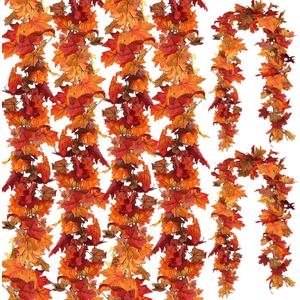 CQURE 6 Pack Fall Leaf Garland, Total 35Ft Artificial Maple Leaf Autumn Garland Fall Leaves Hanging Vines Fall Maple Leaves Thanksgiving Decor for Home Wedding Fireplace Party