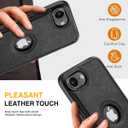 Compatible with iPhone 16E Leather Case, Built-in Invisible Stand Slim Logo View Protective Kickstand Cover (2025) 6.1 Inch (Black)