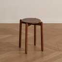 Oak Stackable Stool, Small Plant Stand, Round Wooden Stool for Dining Room, Living Room, Entryway, Classroom, School, 15.4" x 15.4" x 16.7, Walnut