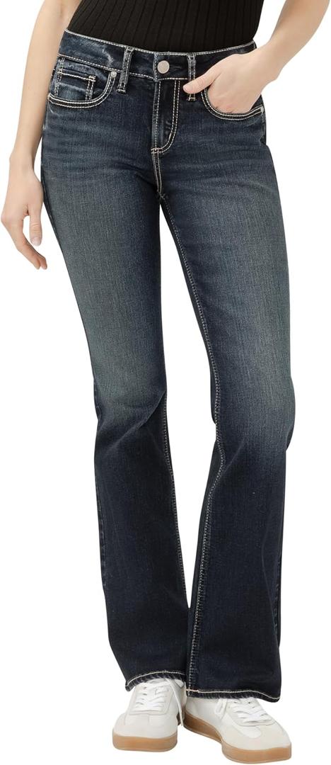 Silver Jeans Co. Women's Suki Mid Rise Curvy Fit Slim Bootcut Jeans, 25W x 33L, Two Steppin