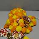 5 Pcs 50 Inch Diwali Artificial Marigold Garland with Wooden Lotus Hanging for Decoration Indian Pooja Decor Lotus Flower Decor Indian Pooja Ganesh Decorations for Home Wall New Year Gift