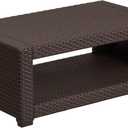 Flash Furniture Seneca Indoor/Outdoor Chocolate Brown Faux Rattan Coffee Table with Open Storage