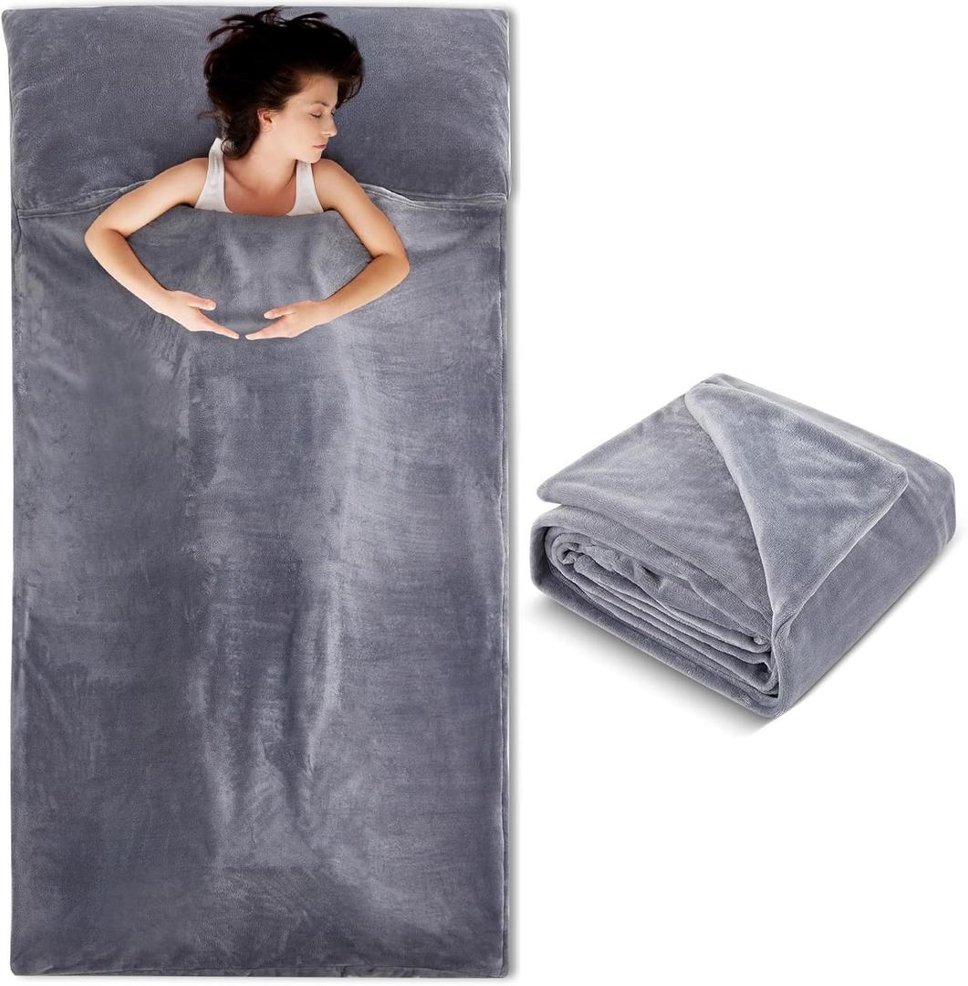 Remagr Flannel Sleeping Bag Liner for Adult, Travel Camping in Warm Cold Weather, Soft Fluffy Travel & Hotel Sleeping Bag Liner with Zipper for Hiking Camping Indoor Outdoor Use
