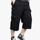 MAGNIVIT Men's Capri Long Elastic Cargo Shorts Below Knee Shorts 3/4 Cotton Cargo Casual Shorts with Multi-Pockets, Grey, 38