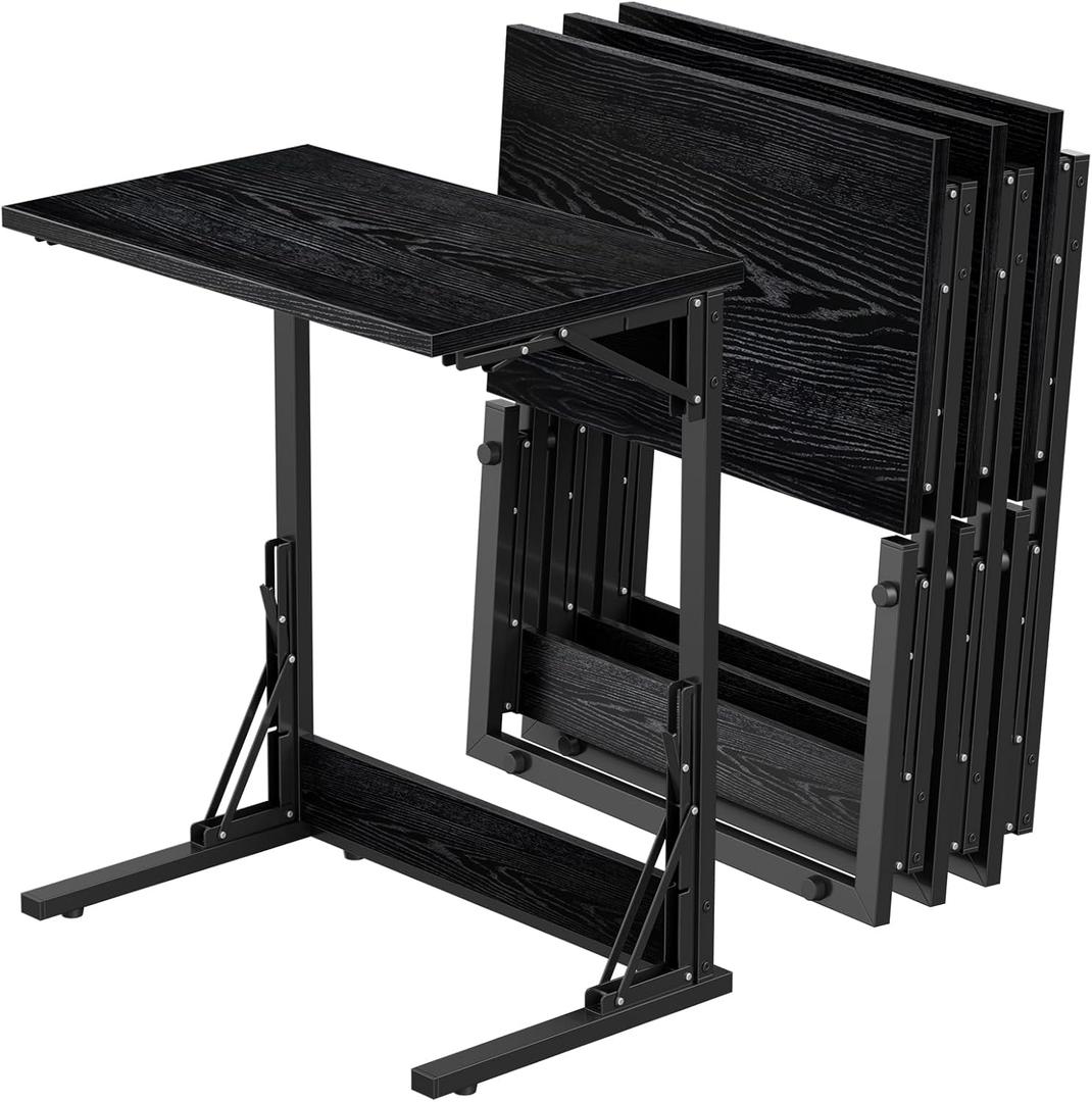 Tatub 24" Folding C Shaped End Table Set of 4, Small Sofa Side Laptop Desk, Couch TV Tray Table for Living Room, Bedroom, Black