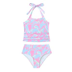 Kids Swimsuits for Girls Bathing Suits Size 6 7 Toddler Girls 2 Piece Swimsuit Cute Halter Adjustable Tie Tankini Summer Modest Swimwear 6-7 Year Old