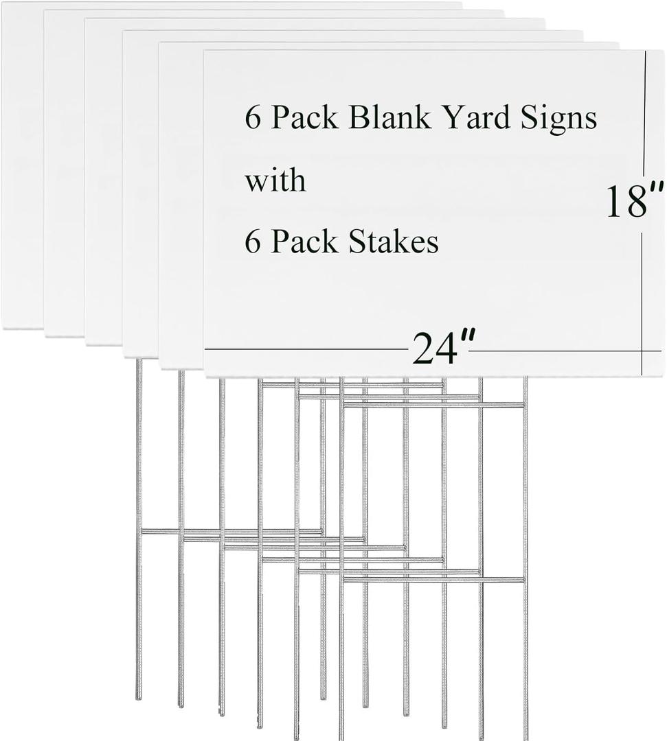 Blank Yard Signs with Stakes, 6 Pack Lawn Signs 18x24 Inches, Custom Double Sided for Yard Sale Signs Outdoor, Garage Sale, Party Decorations (18x24inch)