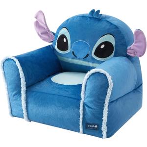 Disney Stitch Figural Bean Bag Sofa Chair with Armrests, Soft & Comfortable Kids Lounge Chair for Bedroom & Playroom, Ages 3+, 17.5 inches H x 19 inches D x 19 inches W