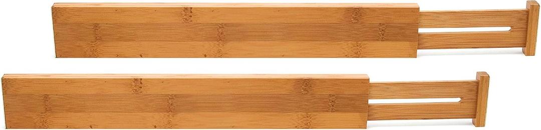 Lipper International Bamboo Wood Custom Fit Adjustable Kitchen Drawer Dividers, Set of 2
