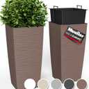 Mueller M-Resin Heavy Duty Tall Planters for Outdoor Plants, Indoor Grande Plant Pots, Boxes, Trees, Flower Pots, 2-Piece Set, 24, Modern Design, Built-in Drainage, Front Porch Decor, Mocha (24 x 11.5")
