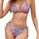 RoseSeek Women's 2 Piece Leopard Floral Bikini Sets Halter Triangle String Bathing Suit Starfish Metal Swimsuits (L)