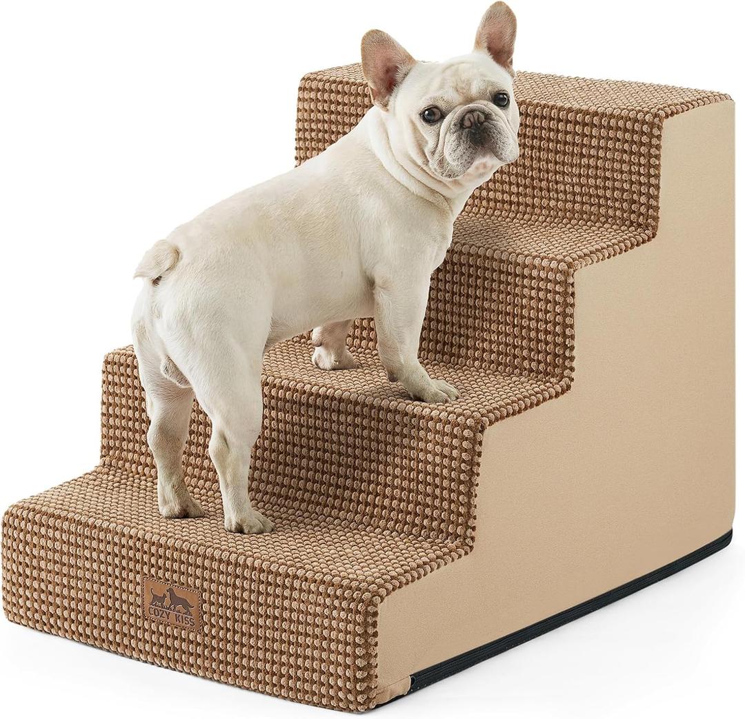 Dog Stairs for Small Dogs, 17.7" Extra Wide Right-Angle Pet Stairs for Couch and Beds, Anti-Slip Dog Steps for Old Cats and Lowrider, 17.7x23.6x17.7 inch,Light Brown