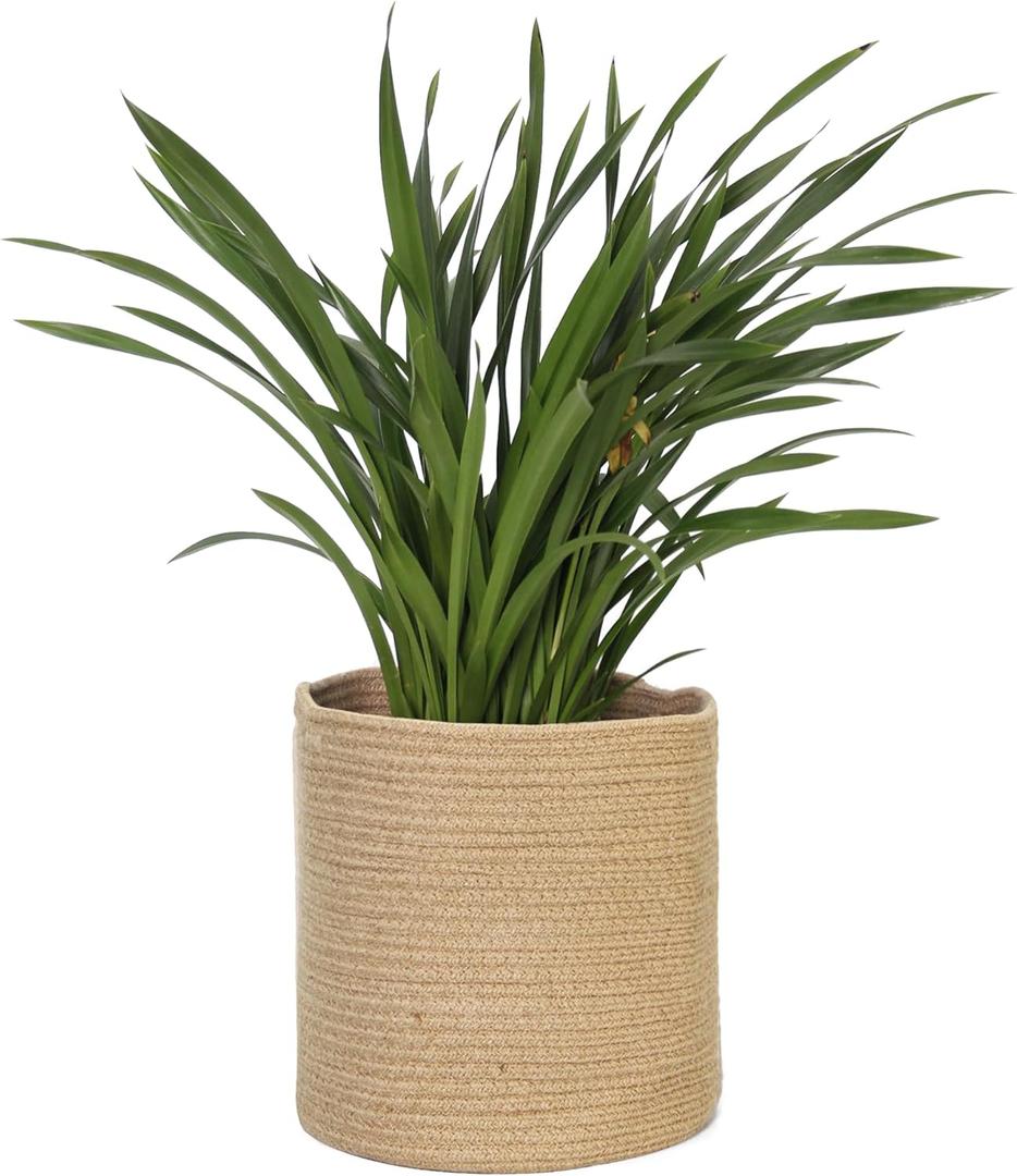 MEGASKET Woven Jute Plant Basket, Wicker Basket Planter for 10 inch Pot, Round Indoor Tree Pot Cover, Small Boho Storage Bin Organizer, Rustic Baskets for Plants and Home Decor, 11X11