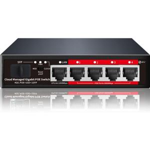 Poe Switch, 5 Port Gigabit PoE+ Switch, Easy Managed Gigabit Ethernet Switch, 4 Poe Ports @52W, 1 Uplink Ports, 1 SFP Slot, APP Smart Managed, Overload Protection w/ Port