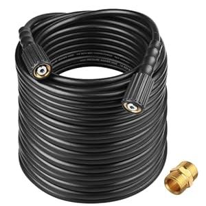 TOOLCY Pressure Washer Hose with Extension Coupler, 50 ft 1/ 4" Kink Resistant Power Washer Hose M22 Replacement for Ryobi, Troy Bilt, Greenworks, CRAFTSMAN High PressureWashers, 3300 PSI