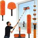 30FT Reach Duster Kit, Window Cleaning with 5-24FT Telescoping Extension Pole, High Ceiling Duster, Microfiber Feather Duster, Cobweb Duster, Window Squeegee, Feather Duster, Extendable Pole Kit