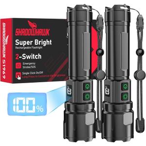 Flashlight 20000 High Lumens Rechargeable - 2 Pack 30W Super Bright LED Flash Light | 24H Long Lasting & 5000ft Beam USB C High Powered Handheld Police Flashlight for Home/Camping/Hiking/Emergency